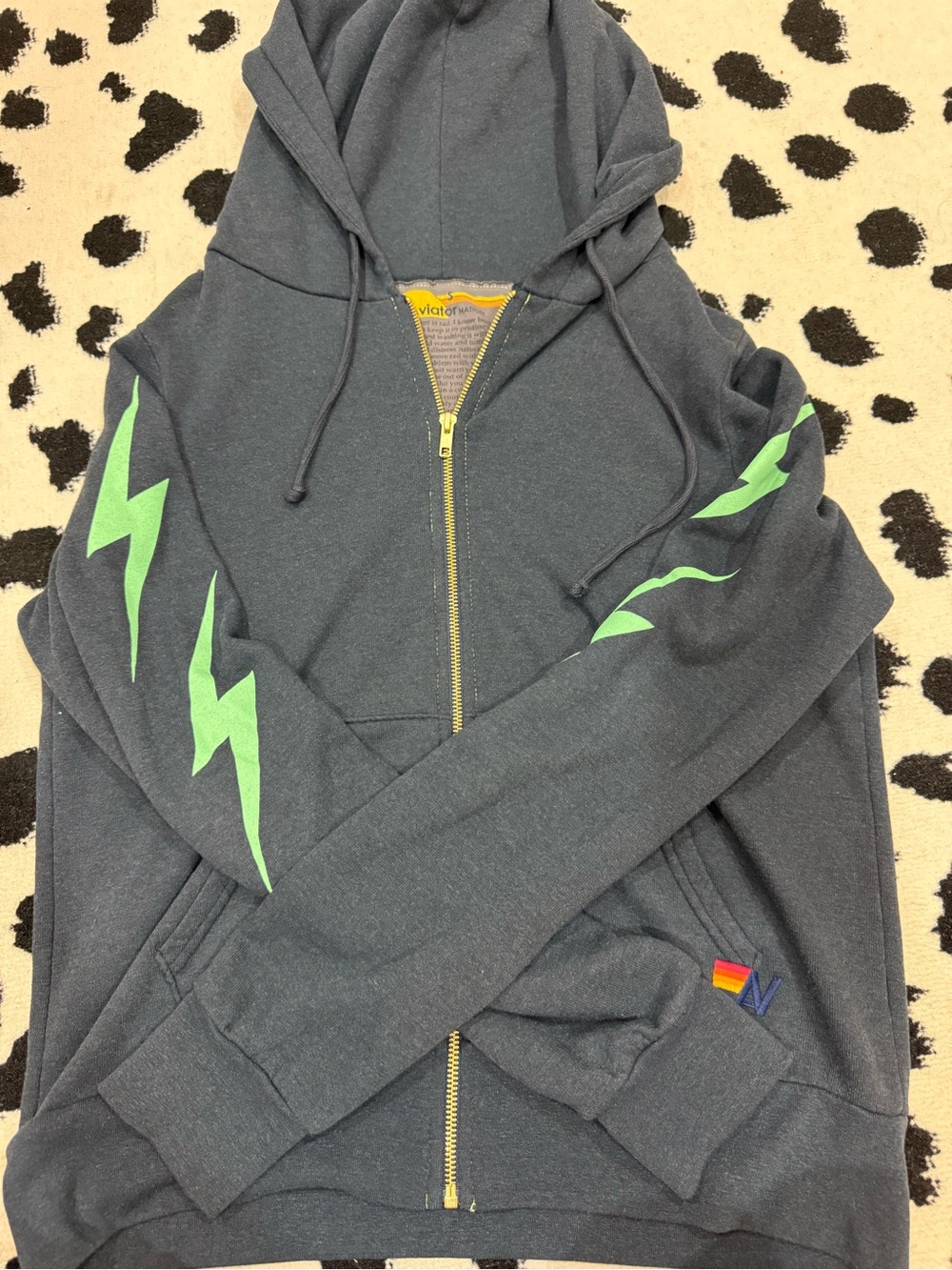 Aviator Nation Zip-Up Hoodie with Green Lightning Sleeves